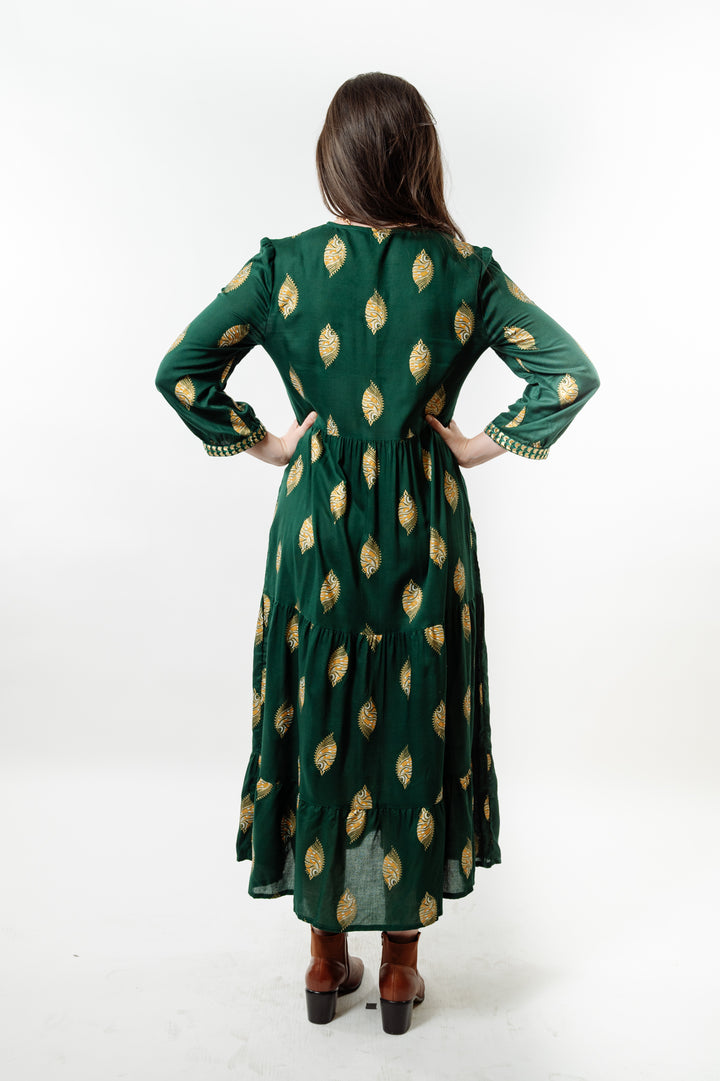 The Daniella Emerald and Gold Print Dress — view 3
