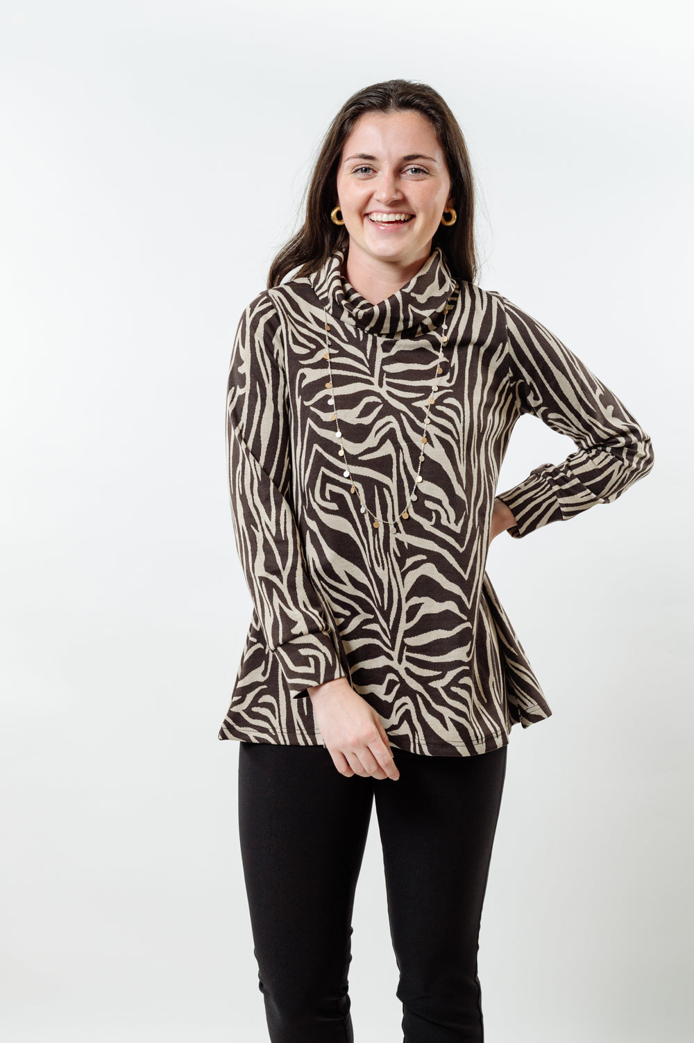 The Haley Abstract Sweater in Brown — view 2