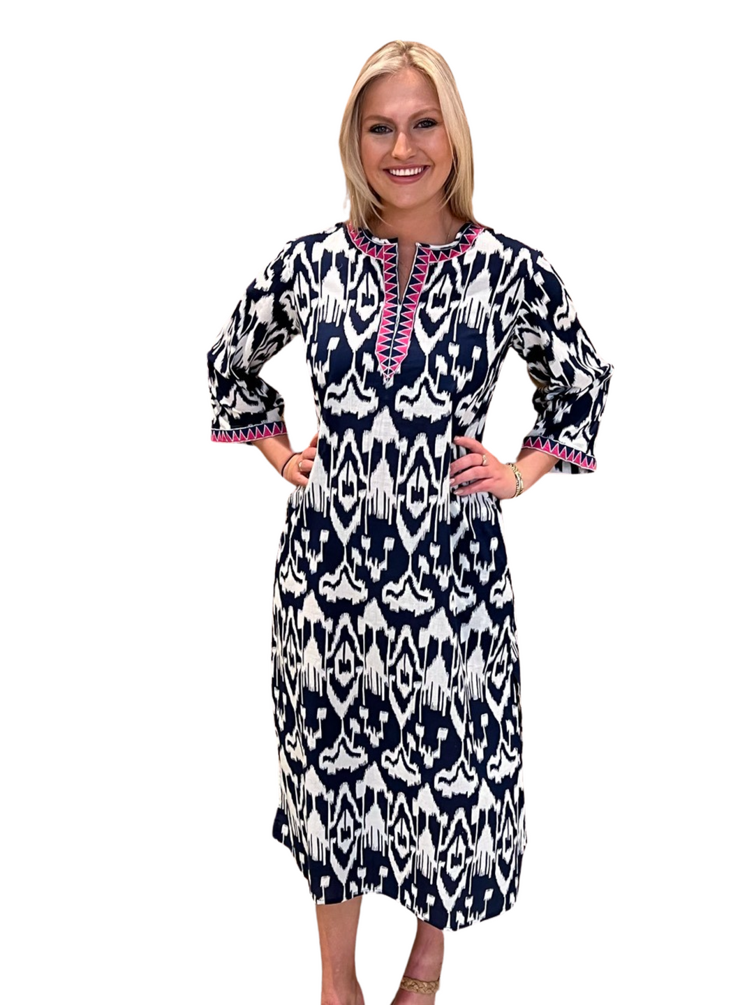 The Kathleen Kaftan in Navy and White