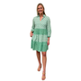 The Cali Cotton Block Print Dress in Jade Green and White