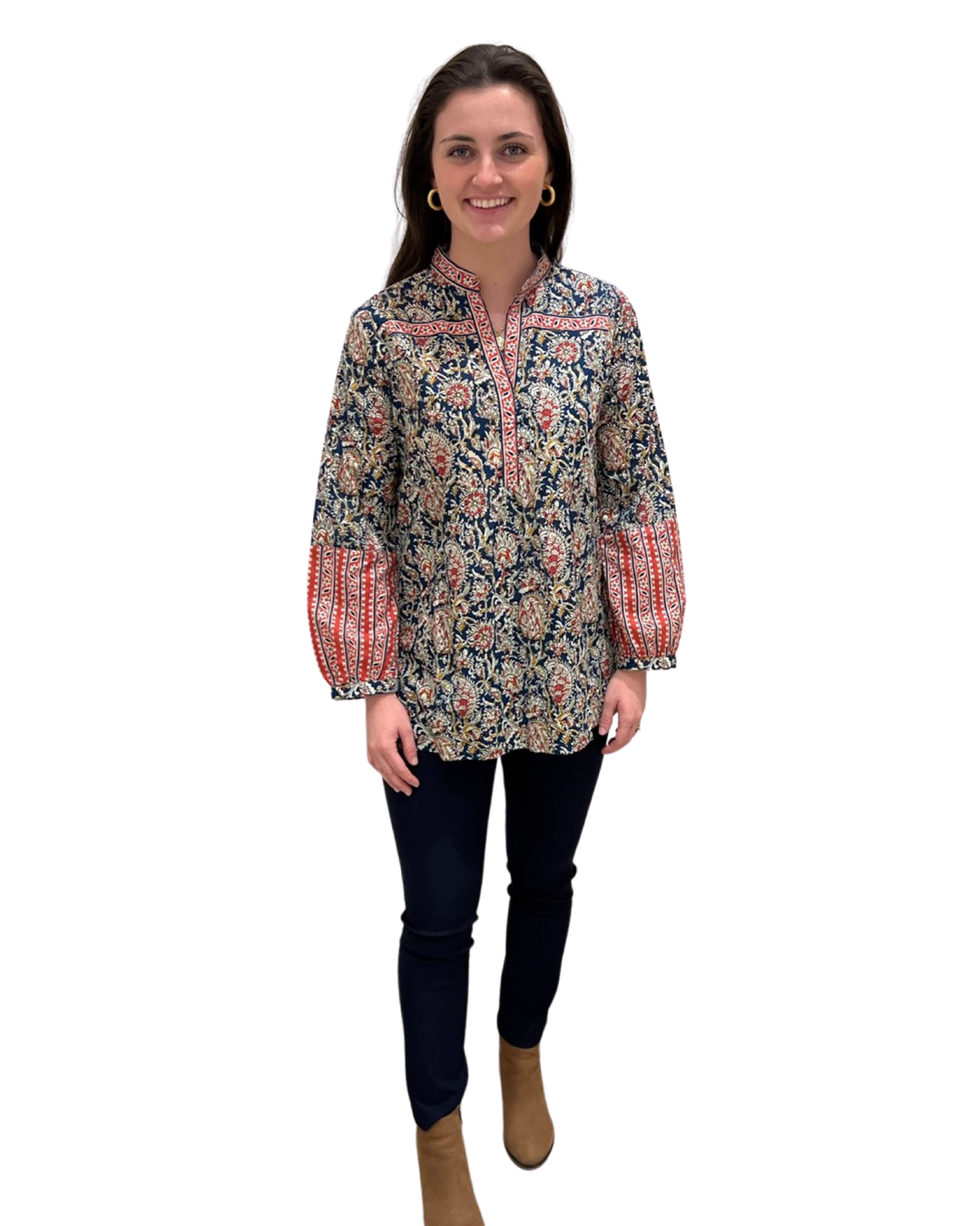The Finley Block Print Top in Navy Multi