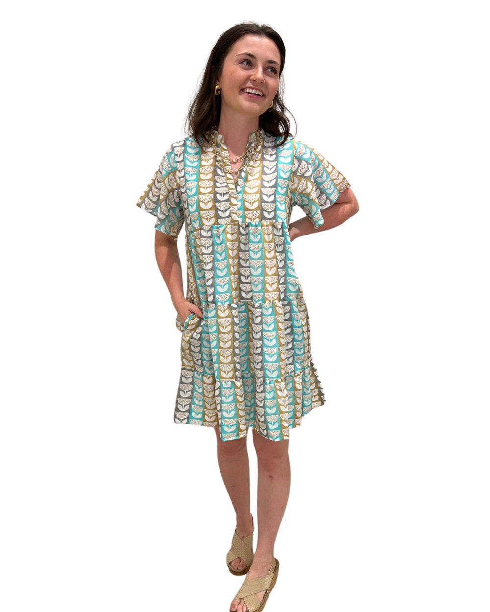 The Pamela Cotton Side Pocket Dress in In Multicolored Stripe Print — view 2