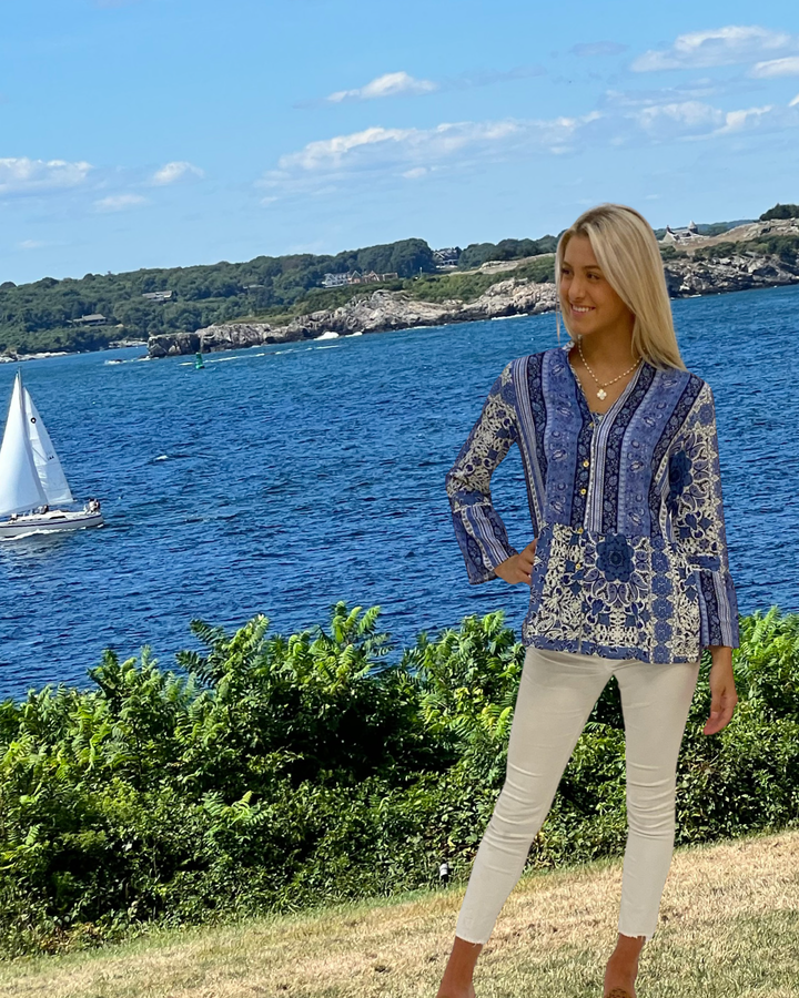 The Emma Button Front Tunic in Navy and White — view 8