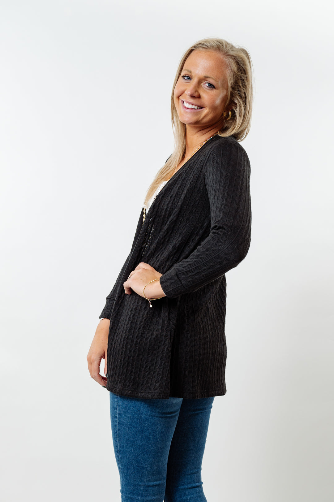 The Lolly Cable Knit Sweater in Black — view 3