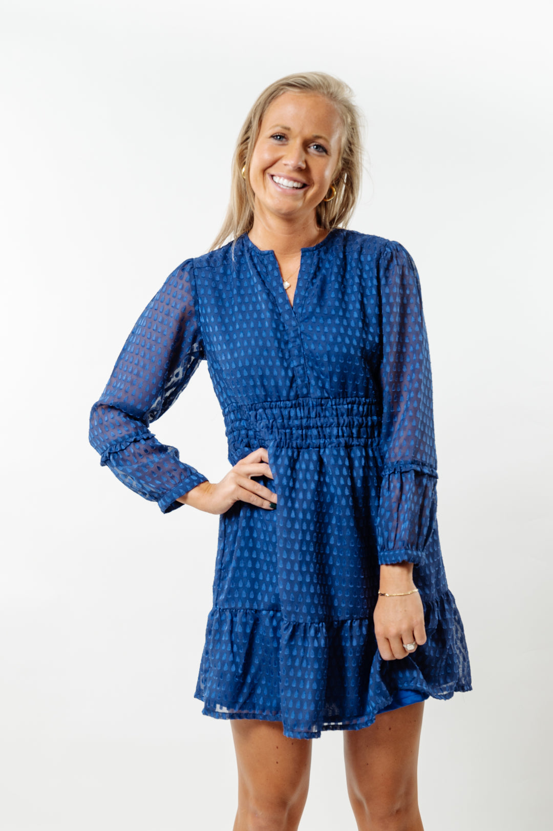 The Sydney Smocked Waist Dress in Royal Blue Dot — view 5