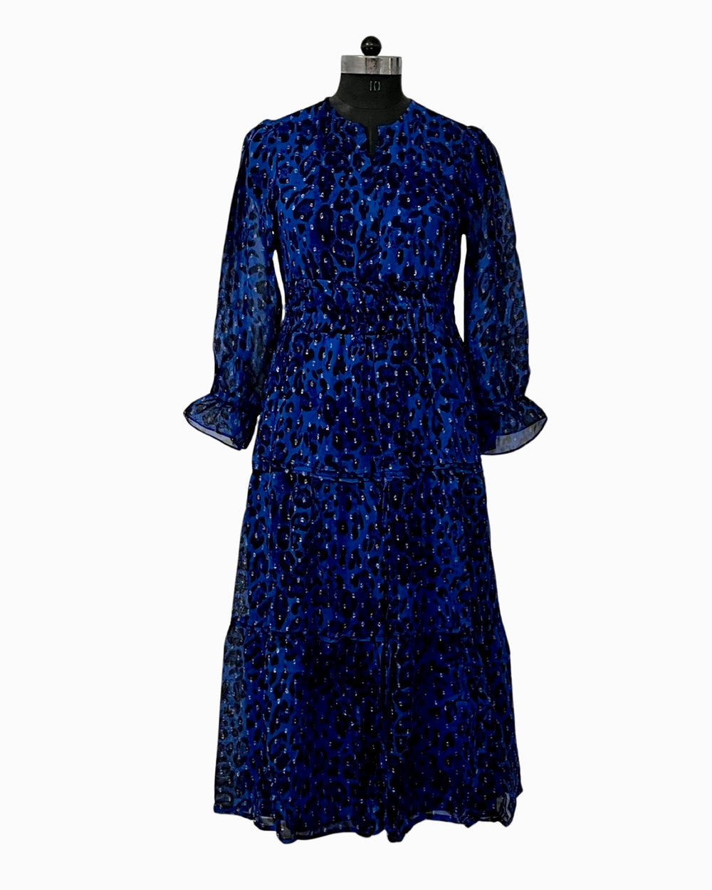 The Sydney Long Length Dress in Blue and Black — view 2