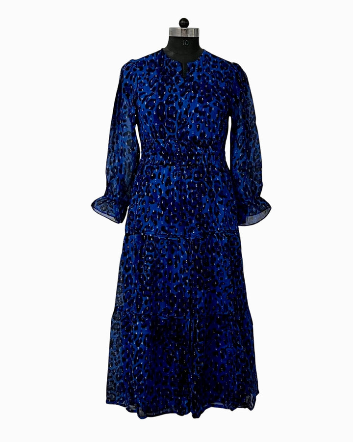 The Sydney Long Length Dress in Blue and Black — view 2