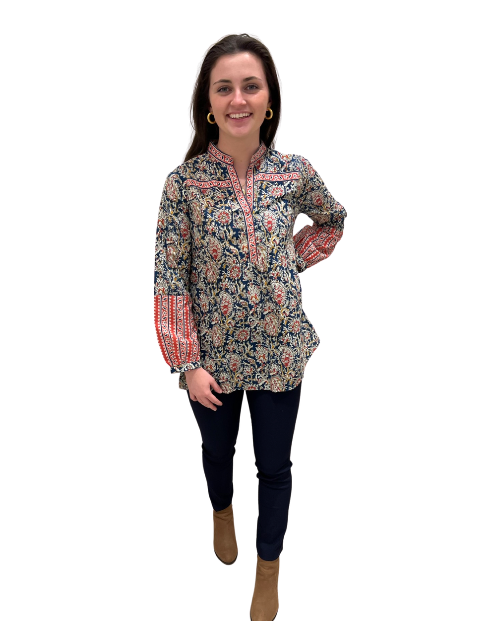 The Finley Block Print Top in Navy Multi — view 2