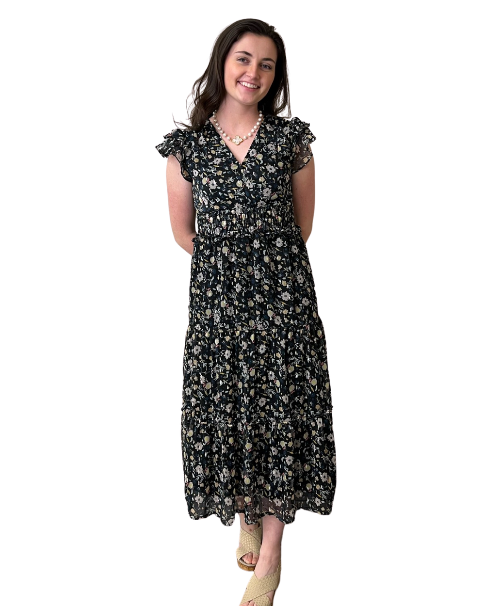 The Ryan Flutter Sleeve Floral Chiffon Dress — view 2