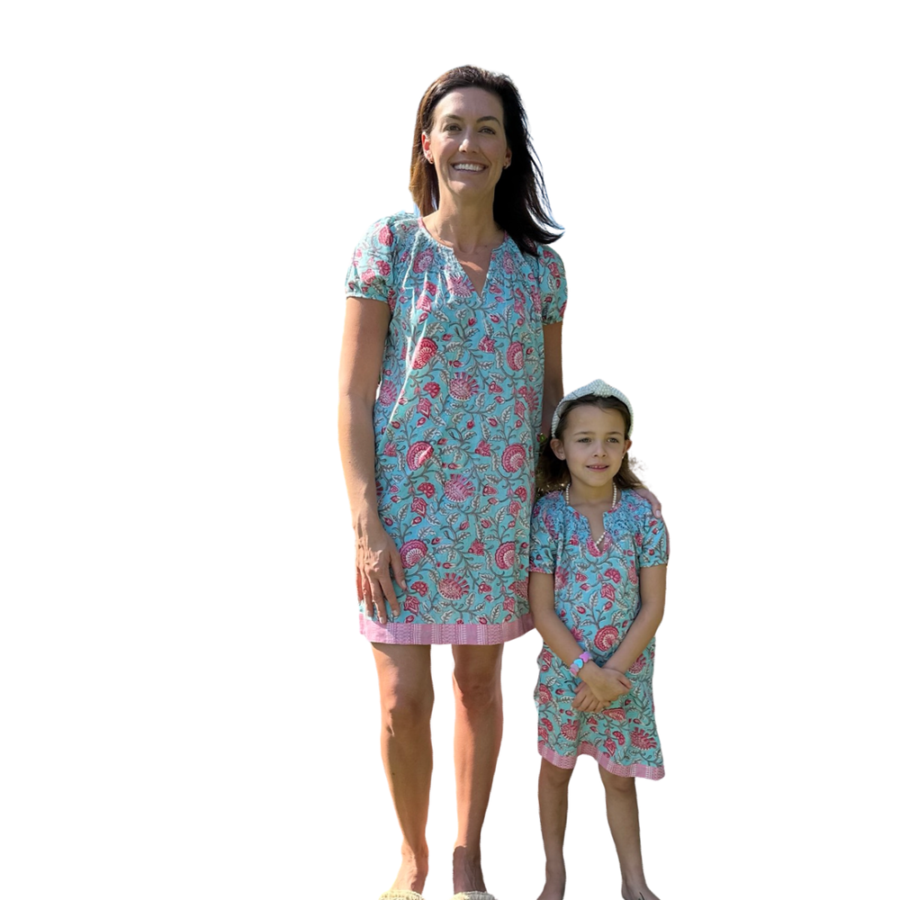 The Michelle Dress for Dolls in Turquoise and Pink — view 2