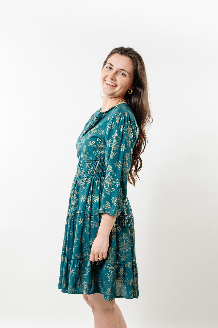 The Sydney Jade and Gold Cinch Waist Dress — view 5