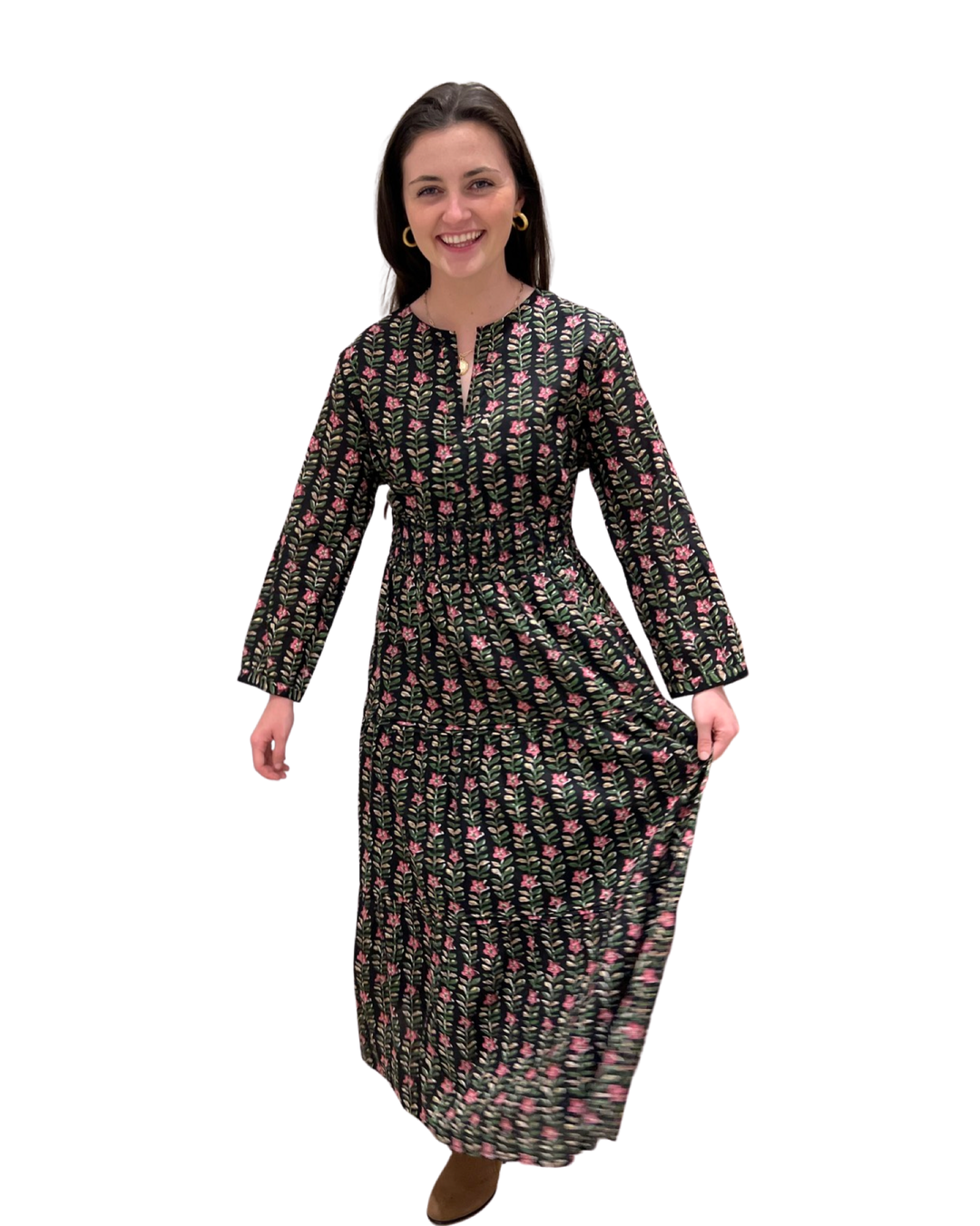 The Sydney Long Floral Cinch Waist Dress in Midnight Black Floral — view 3