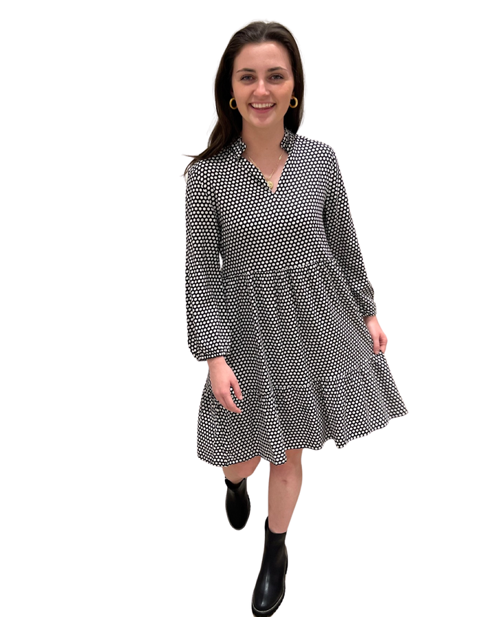 The Marnie Notch Neck Dress in Black and White Polka Dot — view 3