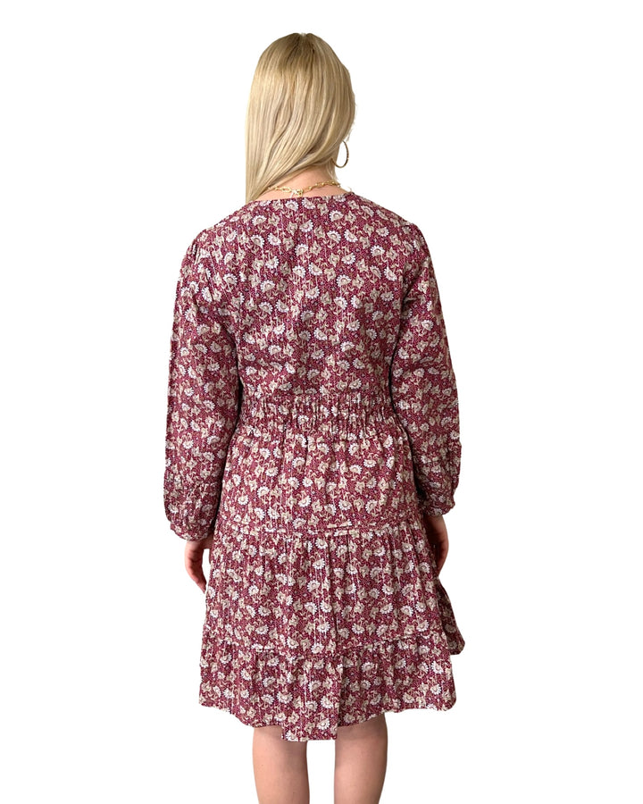 The Sydney Short Length Cinch Waist Dress in Cranberry Lurex Floral — view 6