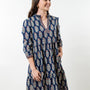 The Nina Cotton Block Print Dress in Navy and Cranberry