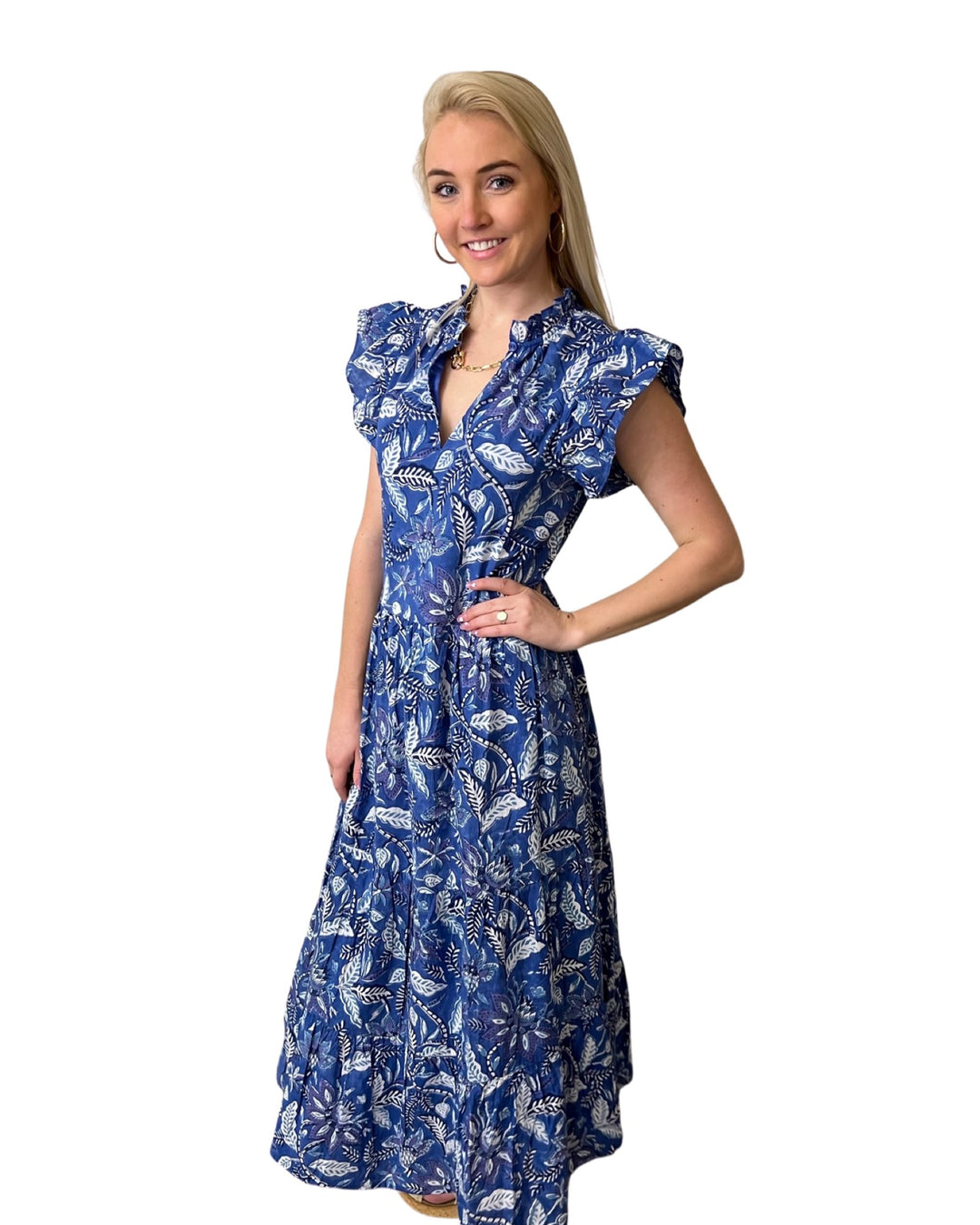 brilliant blue dress Emily Ruffle Cotton Dress-Brilliant Blue main image 0