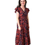The Ryan Flutter Sleeve Dress in Navy and Red