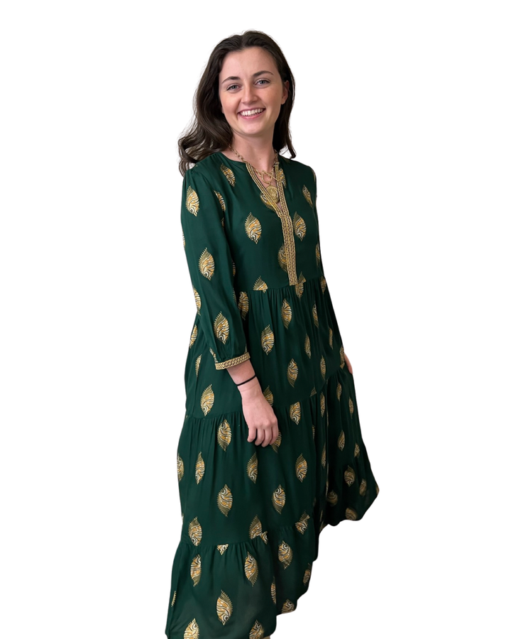 The Daniella Emerald and Gold Print Dress — view 7