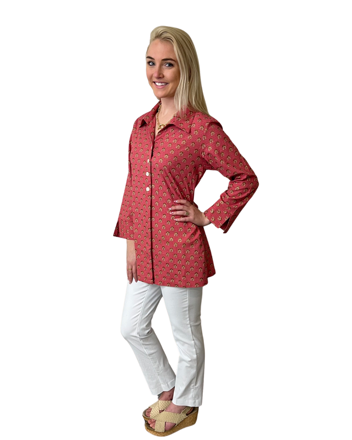 The Mason Button Back Top in Peony Pink — view 5