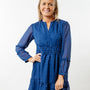 The Sydney Smocked Waist Dress in Royal Blue Dot