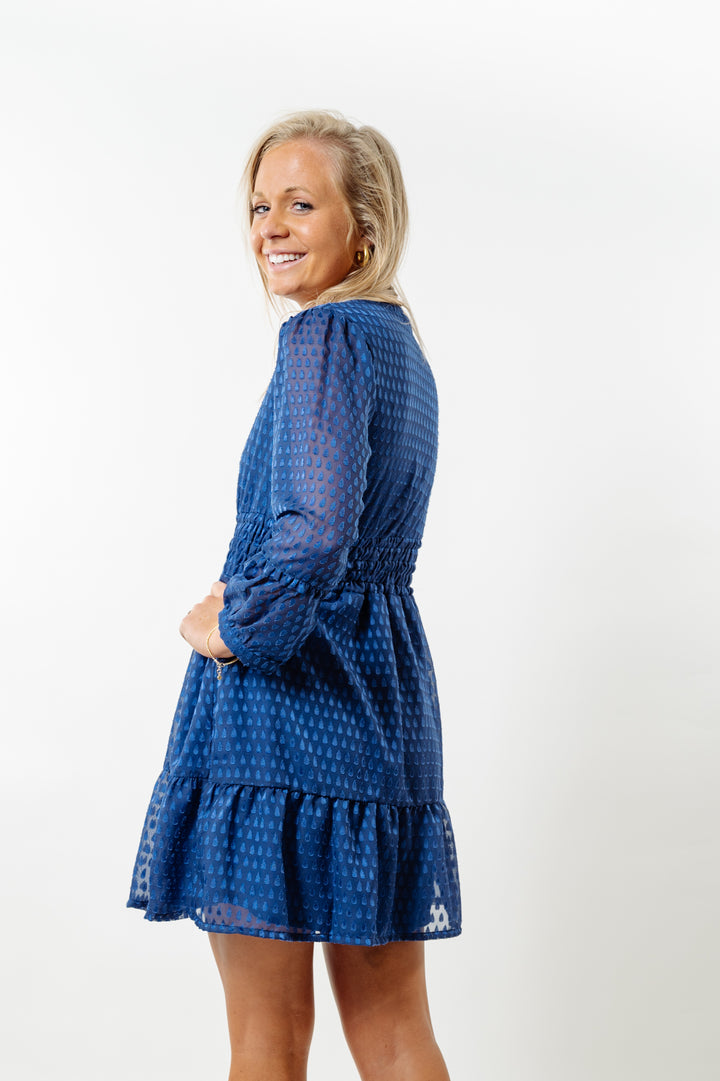 The Sydney Smocked Waist Dress in Royal Blue Dot — view 3