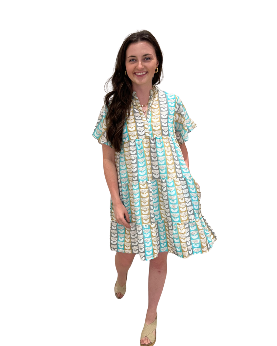 The Pamela Cotton Side Pocket Dress in In Multicolored Stripe Print