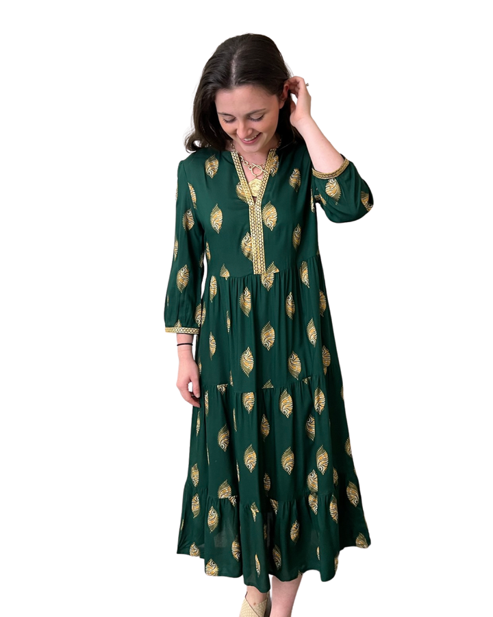 The Daniella Emerald and Gold Print Dress — view 5