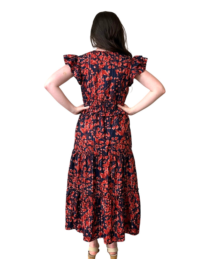 The Ryan Flutter Sleeve Dress in Navy and Red — view 4
