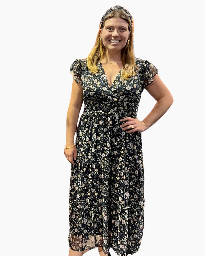 The Ryan Flutter Sleeve Floral Chiffon Dress — view 4