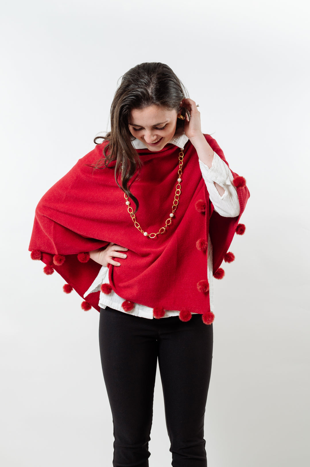 The Rixey Fur Ball Pompom Poncho — view 10