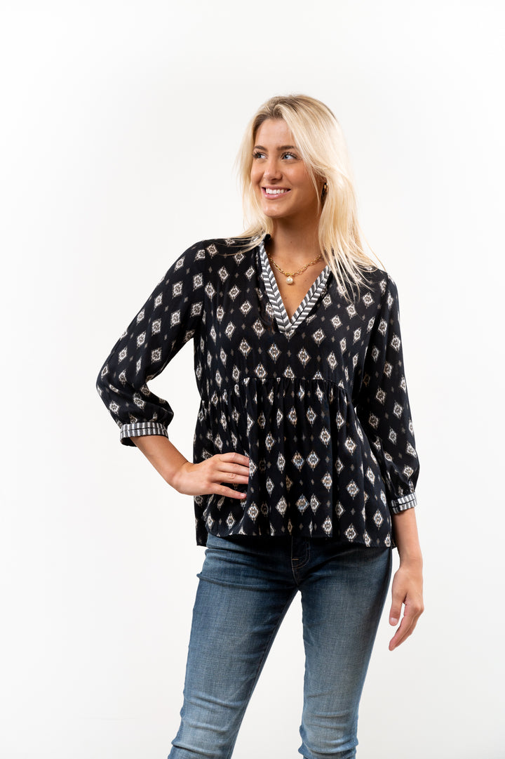 The Morley Black and Grey Rayon Embroidered Trim Top — view 2