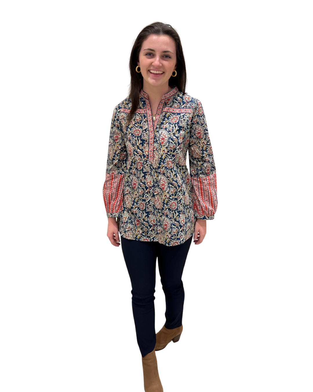 The Finley Block Print Top in Navy Multi — view 3