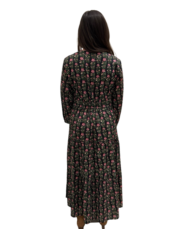 The Sydney Long Floral Cinch Waist Dress in Midnight Black Floral — view 4