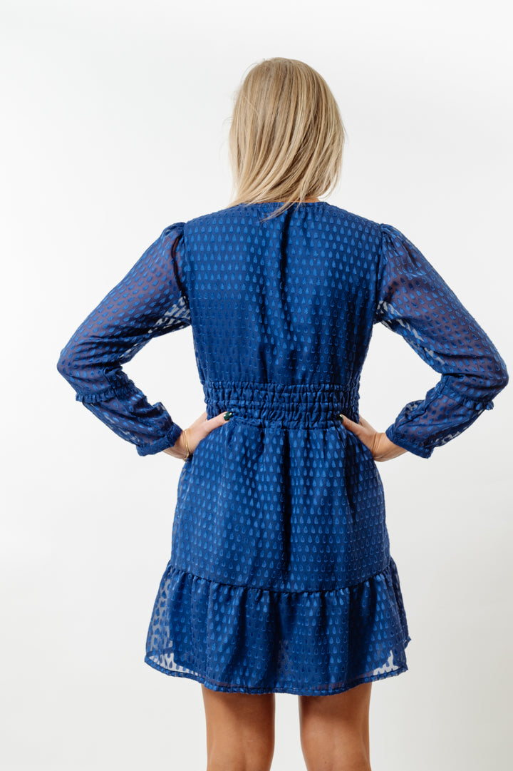 The Sydney Smocked Waist Dress in Royal Blue Dot — view 4