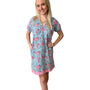 The Michelle Smock Neck Dress in Colorful Turquoise and Pink Block Print Floral