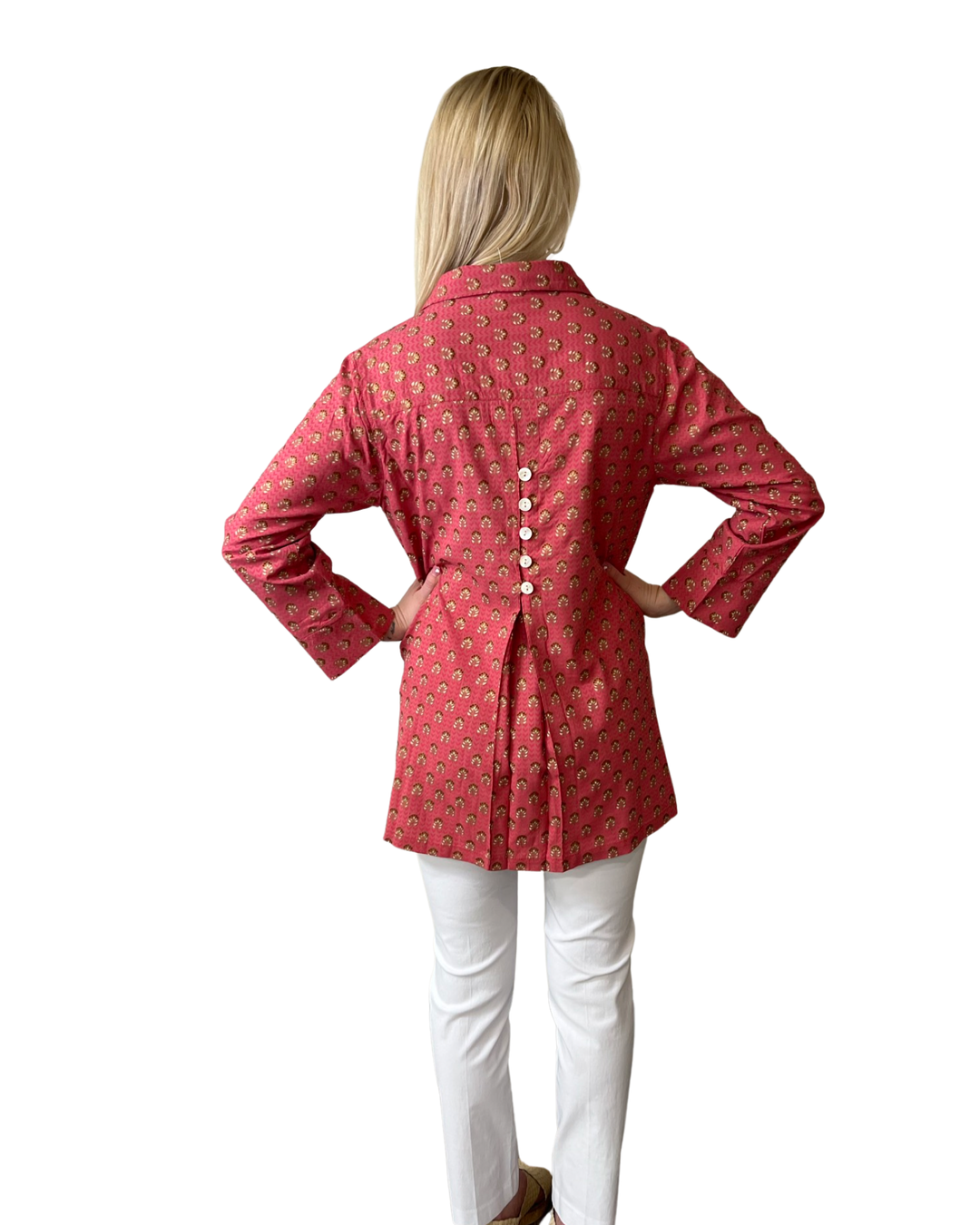 The Mason Button Back Top in Peony Pink — view 7