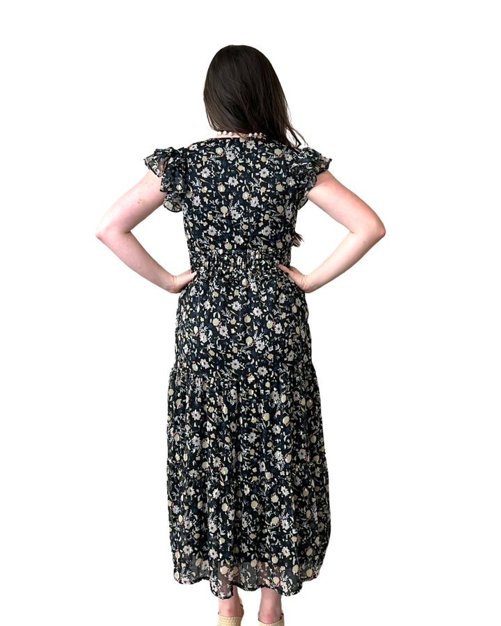 The Ryan Flutter Sleeve Floral Chiffon Dress — view 3