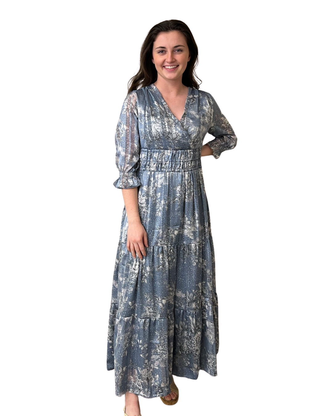 The Ryan Long Length Cinch Waist Dress in Cloud Blue
