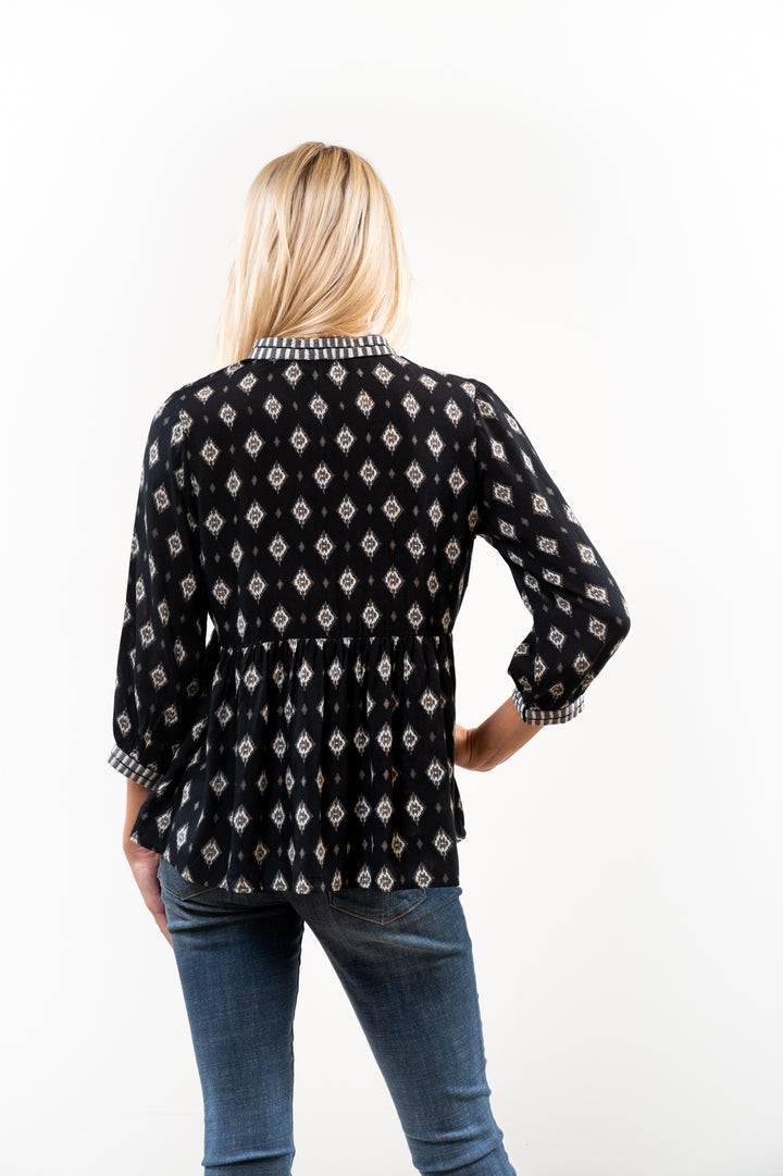 The Morley Black and Grey Rayon Embroidered Trim Top — view 3