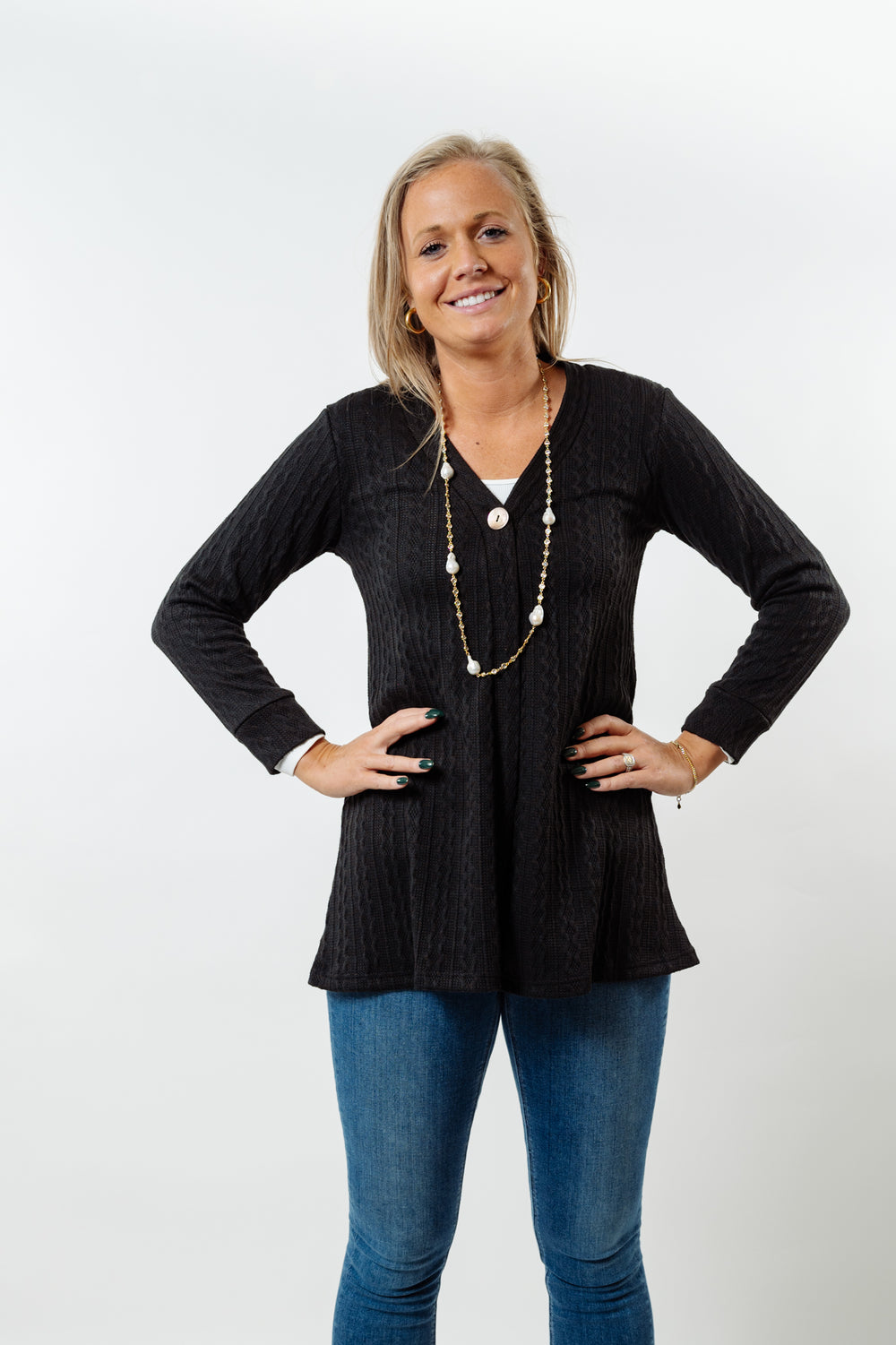 The Lolly Cable Knit Sweater in Black — view 2