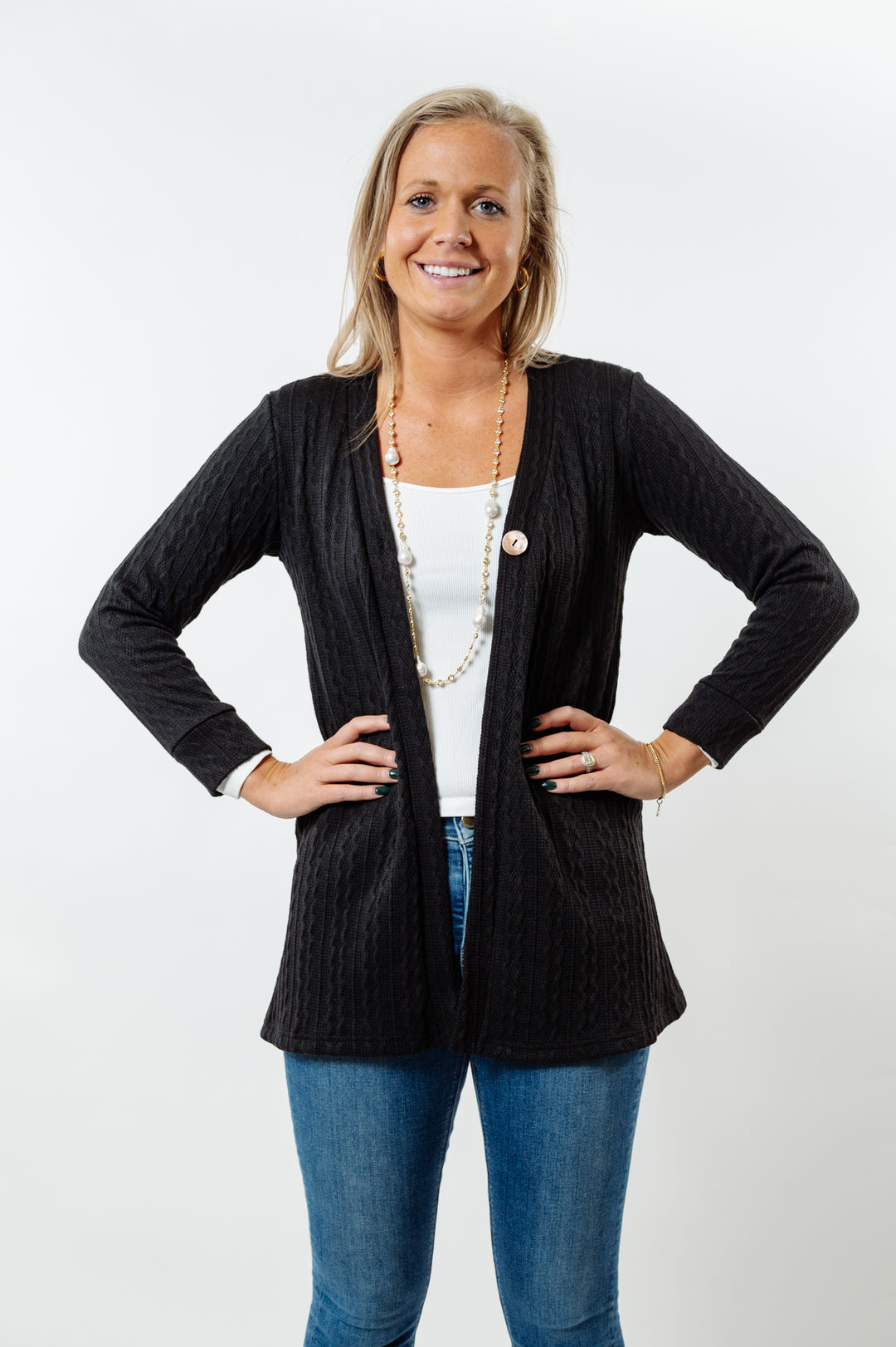 The Lolly Cable Knit Sweater in Black — view 5