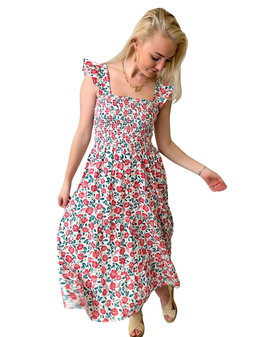 The Cloey Smocked Ruffle Sleeve Dress