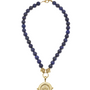 Hand Cast Lapis Necklace with Fleur de lis Medallion