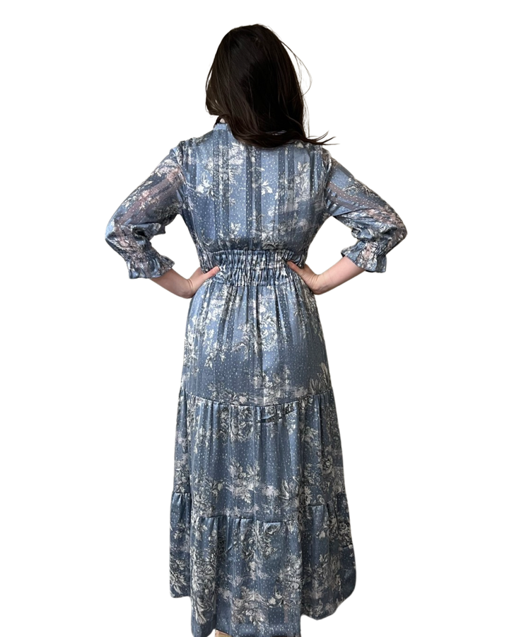 The Ryan Long Length Cinch Waist Dress in Cloud Blue — view 4