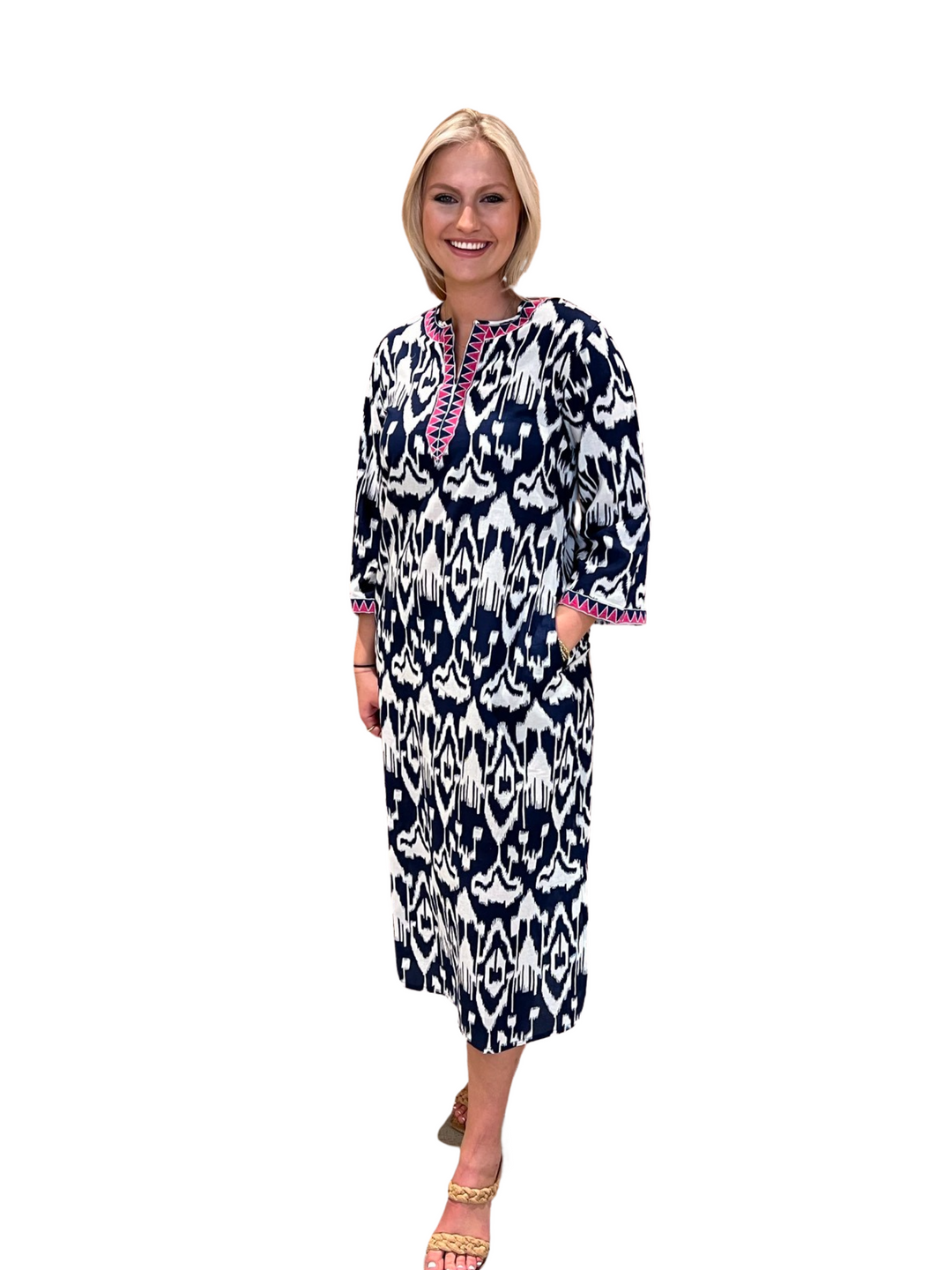 The Kathleen Kaftan in Navy and White — view 3