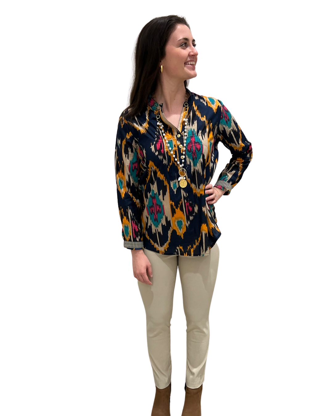The Avery Multi Ikat Button Front Top — view 4