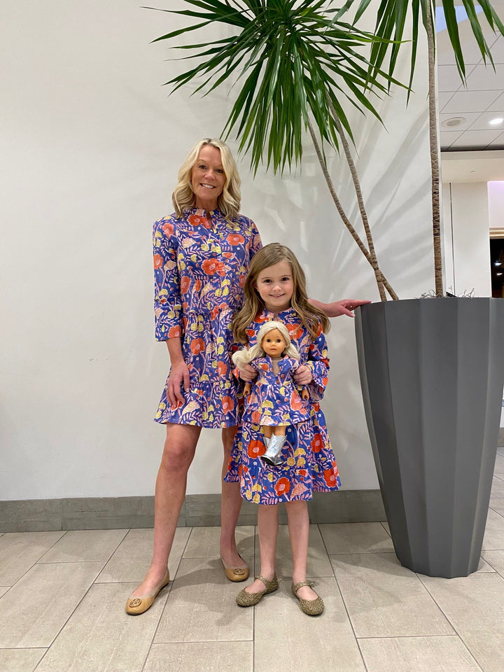 The Makayla Blue Iris Block Print Dress for Dolls