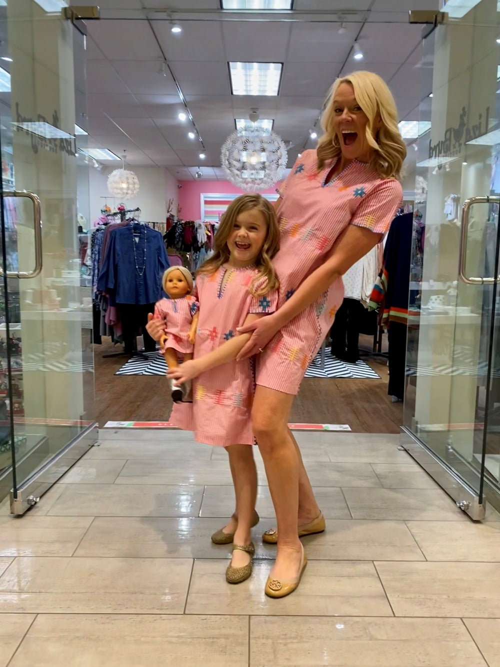 The Tatiana Pink Striped Embroidered Dress for Girls — view 2