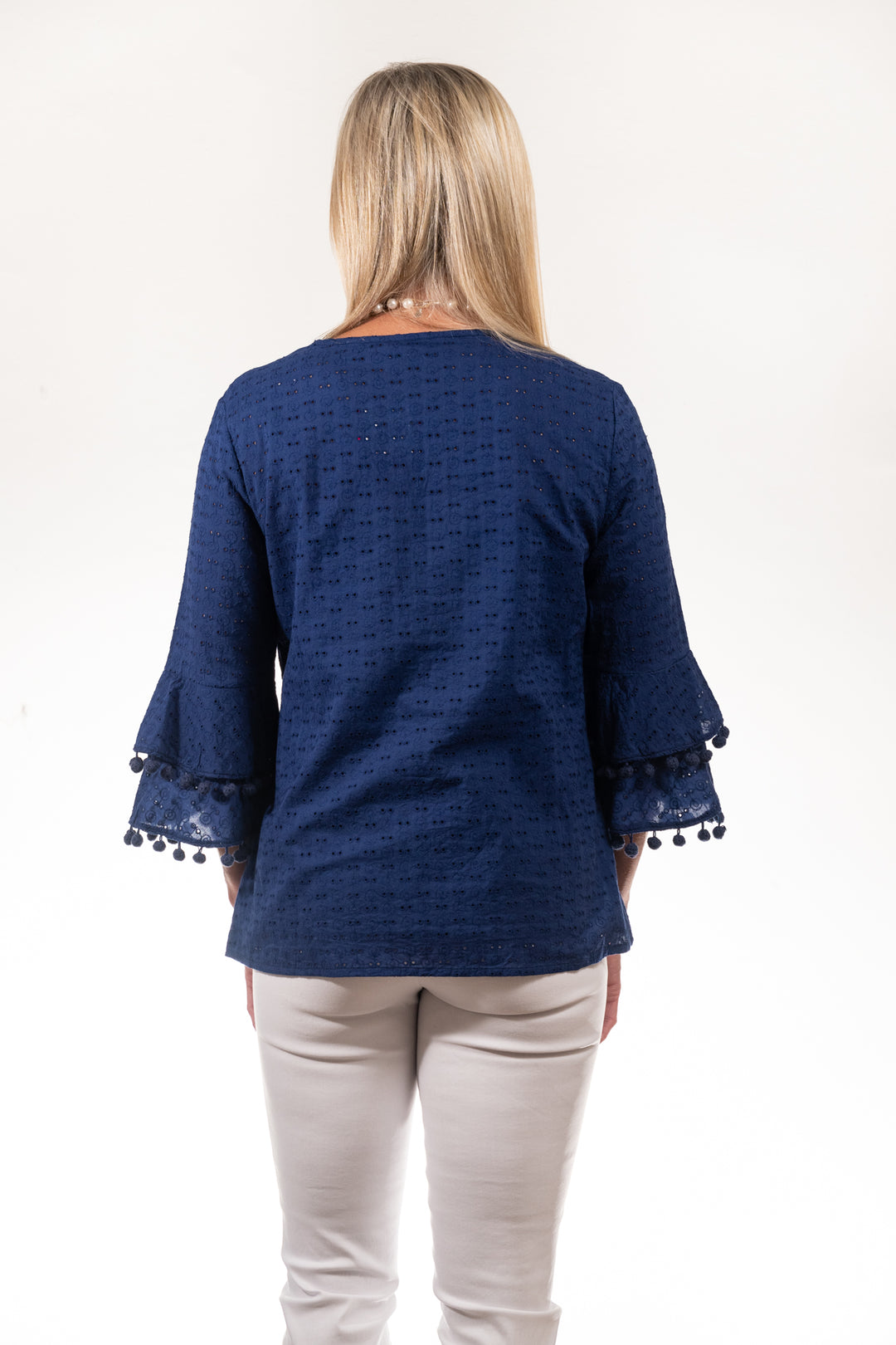 The Navy Blue Bayly Top in Cotton Eyelet — view 2