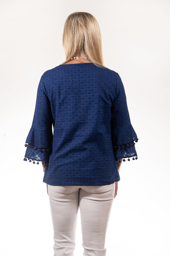 The Navy Blue Bayly Top in Cotton Eyelet — view 2